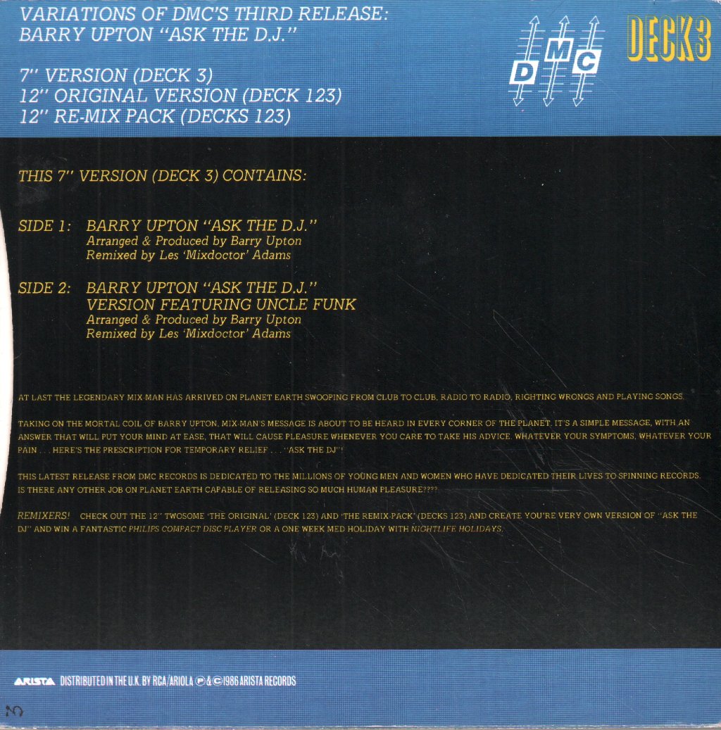 Barry Upton - Ask The D.j. - 7 Inch