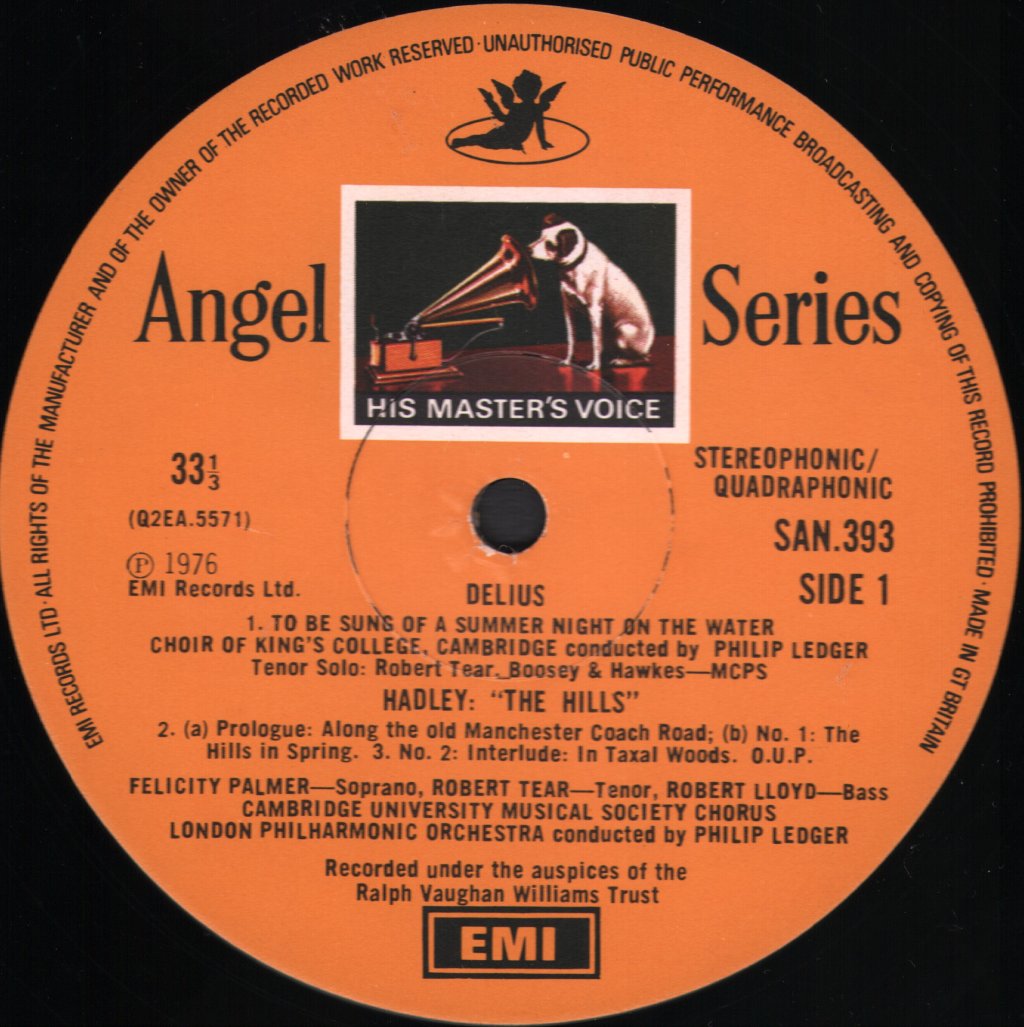 Felicity Palmer / Robert Tear / Robert Lloyd / London Philharmonic / King's College Choir Cambridge / Philip Ledger - Hadley - Hills / Delius - To Be Sung Of A Summer Night On The Water The Hills - Lp