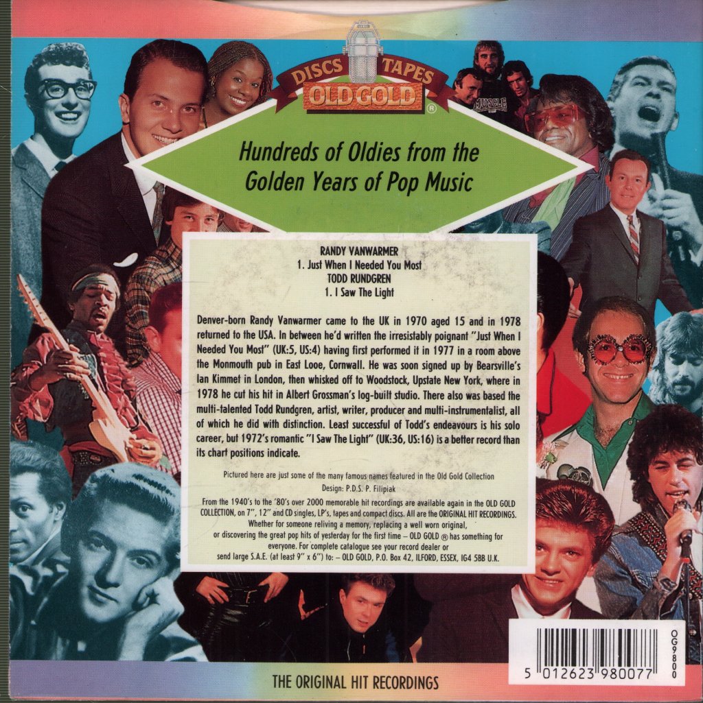 Randy Vanwarmer / Todd Rundgren - Just When I Needed You Most / I Saw The Light - 7 Inch