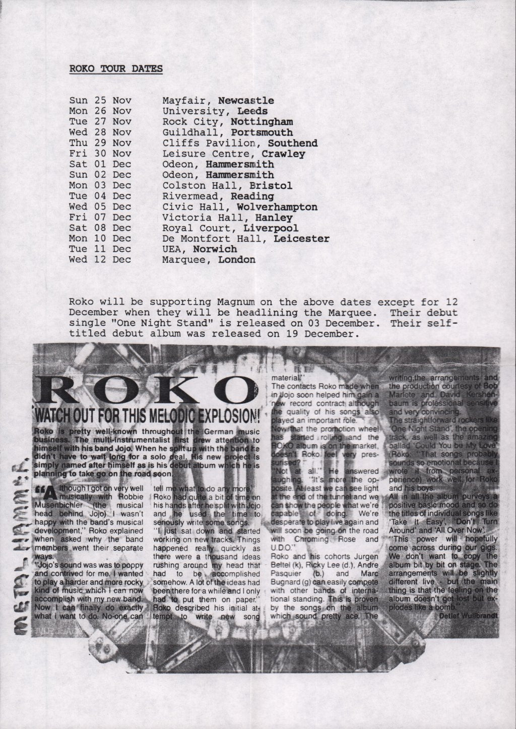 Roko - One Night Stand - 7 Inch