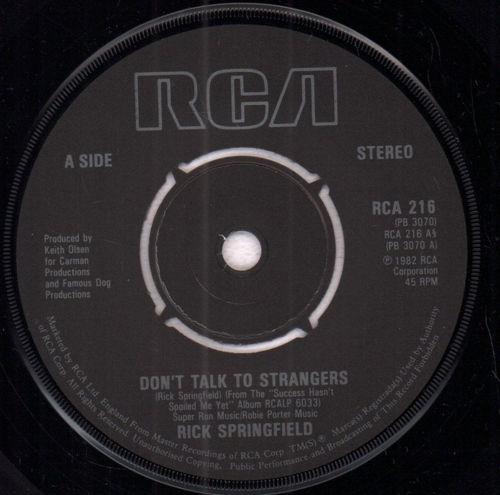 Rick Springfield - Don't Talk To Strangers - 7 Inch