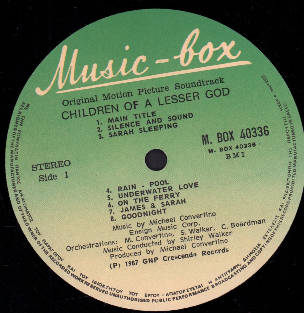 Michael Convertino - Children Of A Lesser God Original Motion Picture Soundtrack - Lp