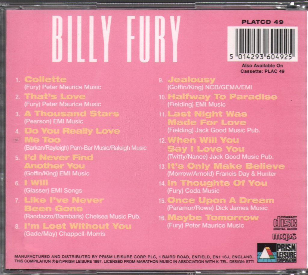Billy Fury - Halfway To Paradise - Cd