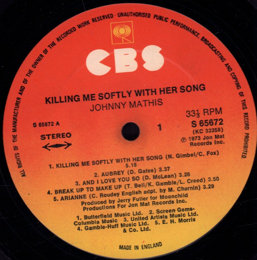 Johnny Mathis - Killing Me Softly With Her Song - Lp