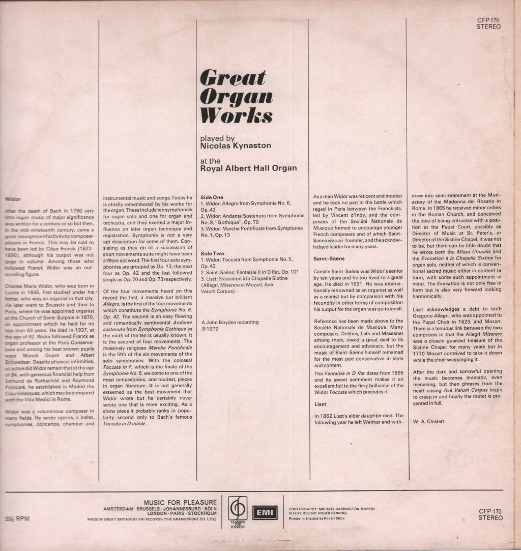 Nicolas Kynaston - Great Organ Works (Royal Albert Hall Organ) - Lp
