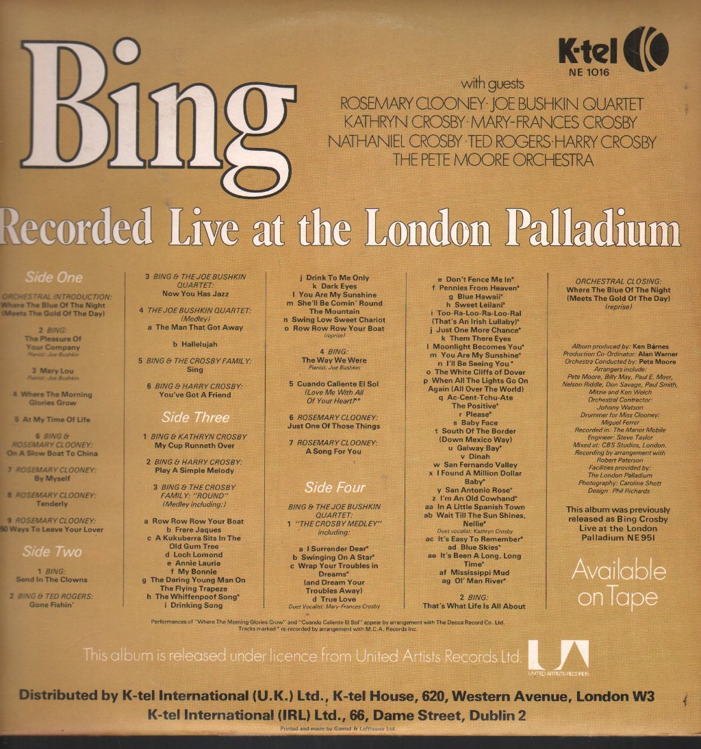 Bing Crosby - Recorded Live At The London Palladium - Double Lp