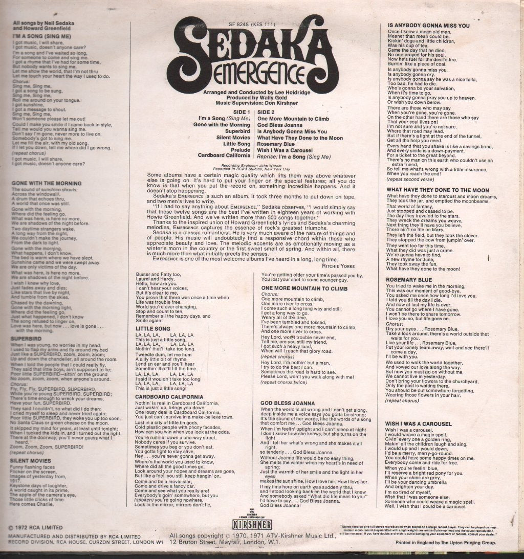 Neil Sedaka - Emergence - Lp