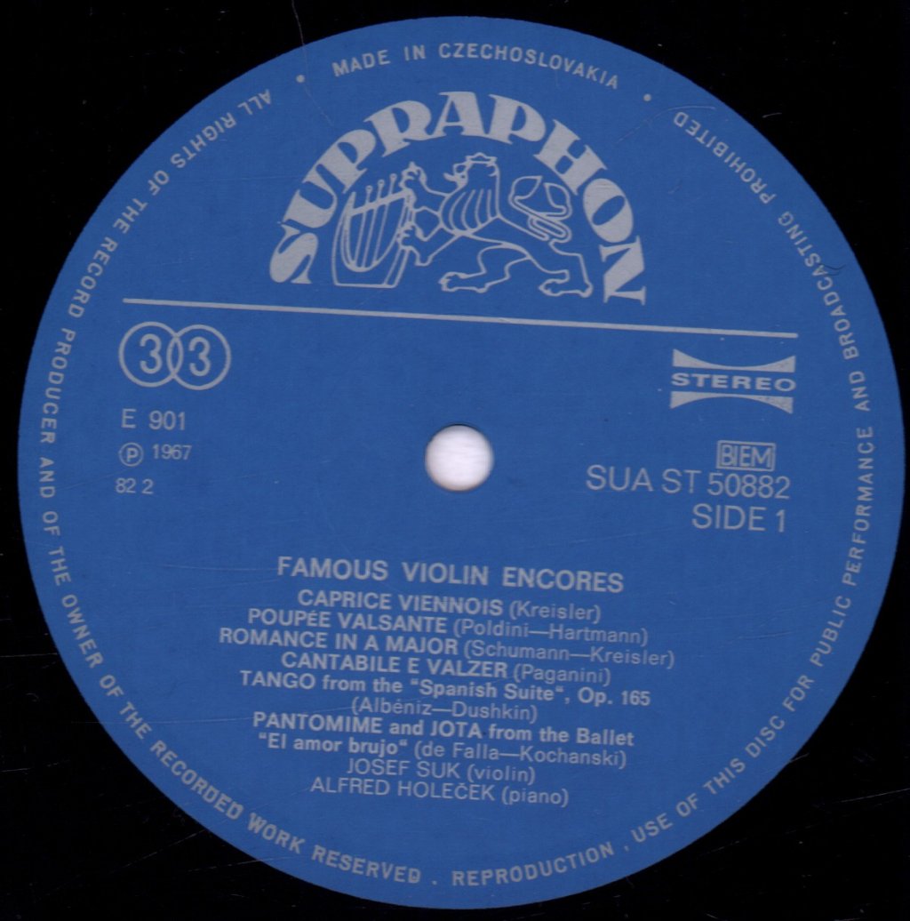 Josef Suk - Plays Violin Encores - Lp