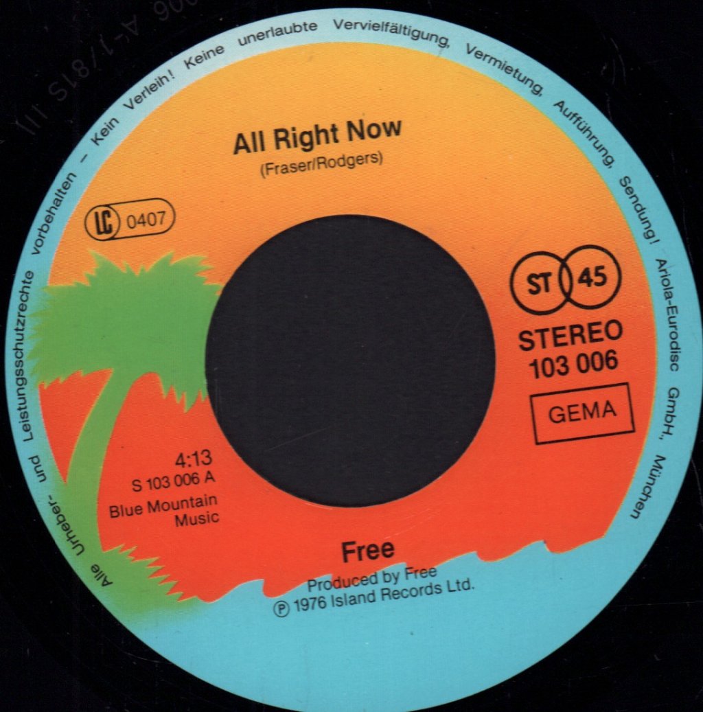 Free (Blues/Rock Group) - All Right Now - 7 Inch