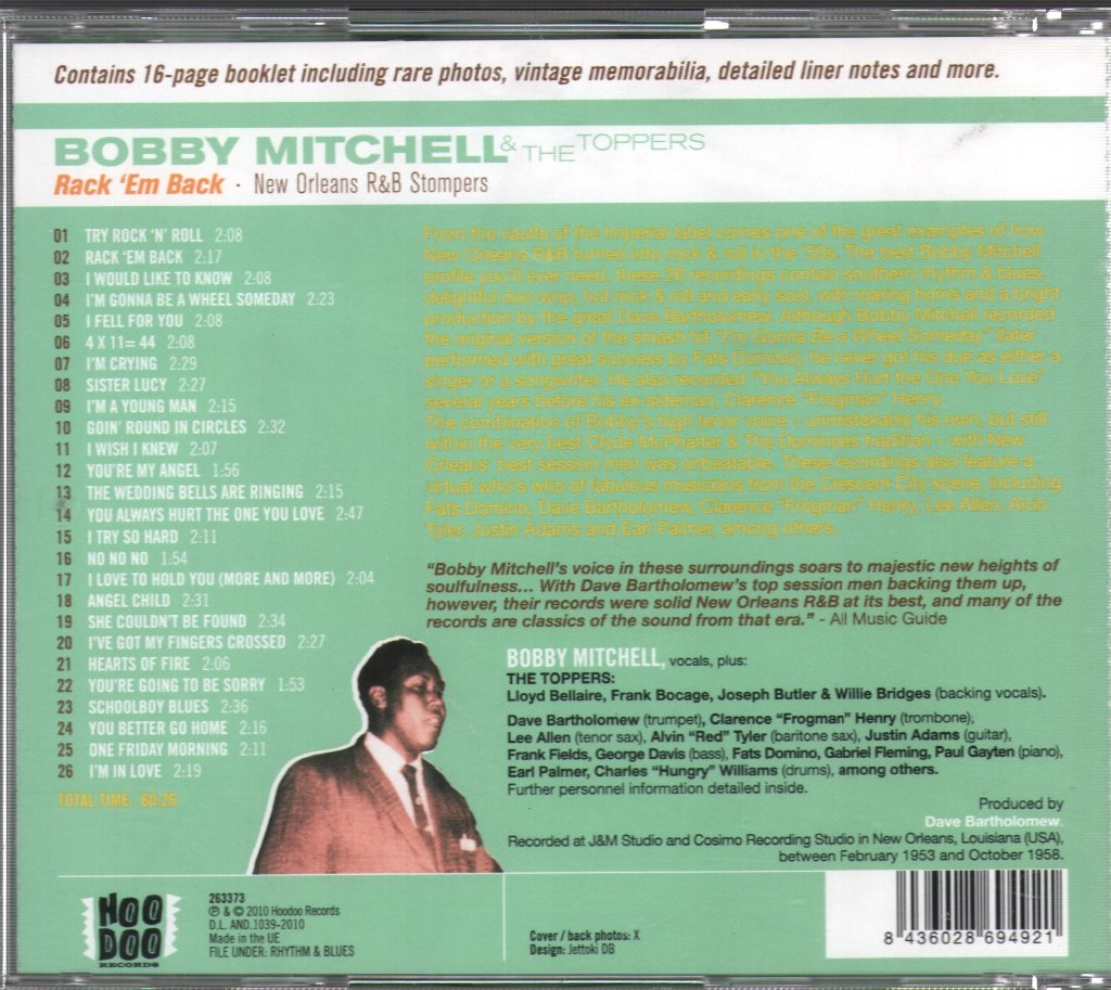 Bobby Mitchell & The Toppers - Rack 'Em Back (New Orleans R&B Stompers) - Cd
