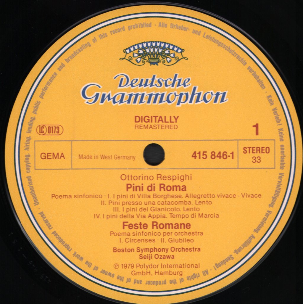 Seiji Ozawa / Boston Symphony Orchestra - Ottorino Respighi - Pini Di Roma / Feste Romane / Fontane Di Roma - Lp