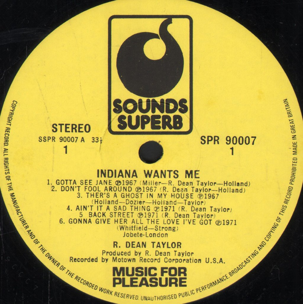 R.Dean Taylor - Gotta See Jane/Indiana Wants Me - Lp