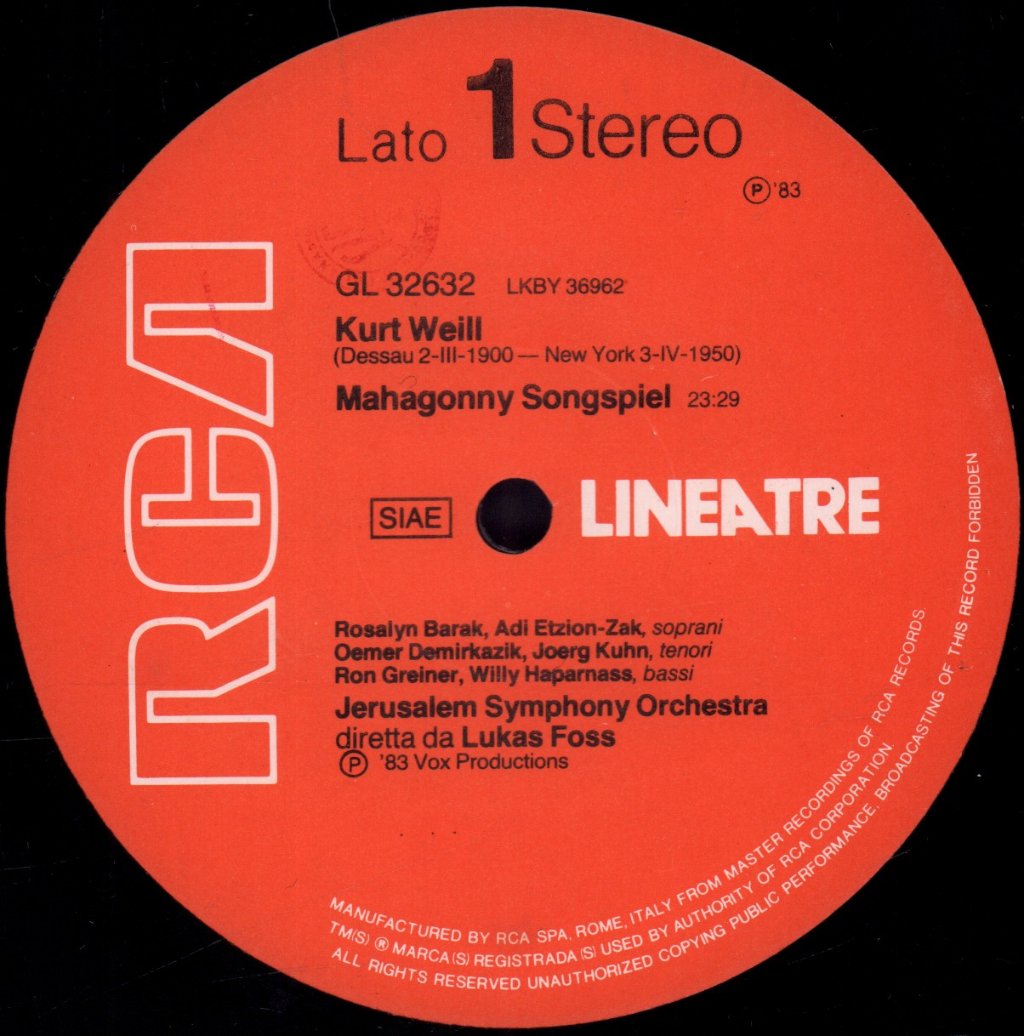 Kurt Weill - L'Opera Da Tre Soldi Suite / Mahagonny Songspiel - Lp