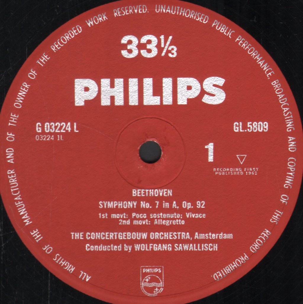 Wolfgang Sawallisch / Concertgebouw Orchestra - Beethoven - Symphony No.7 in A, Op.92 / King Stephen Overture, Op. 117 - Lp