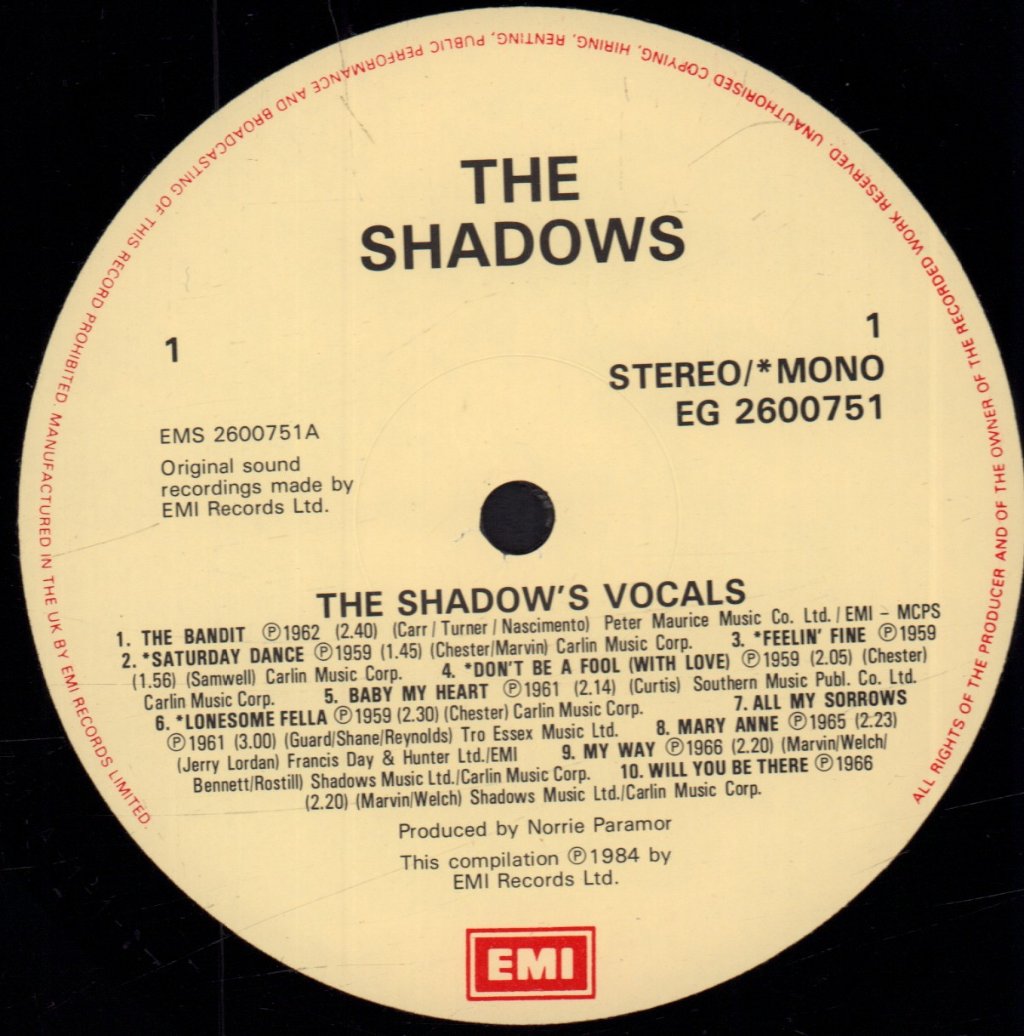 Shadows - Vocals - Lp