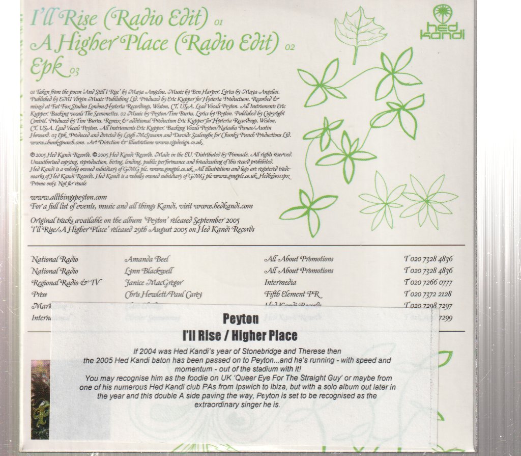 Peyton - I'll Rise / A Higher Place - Cd