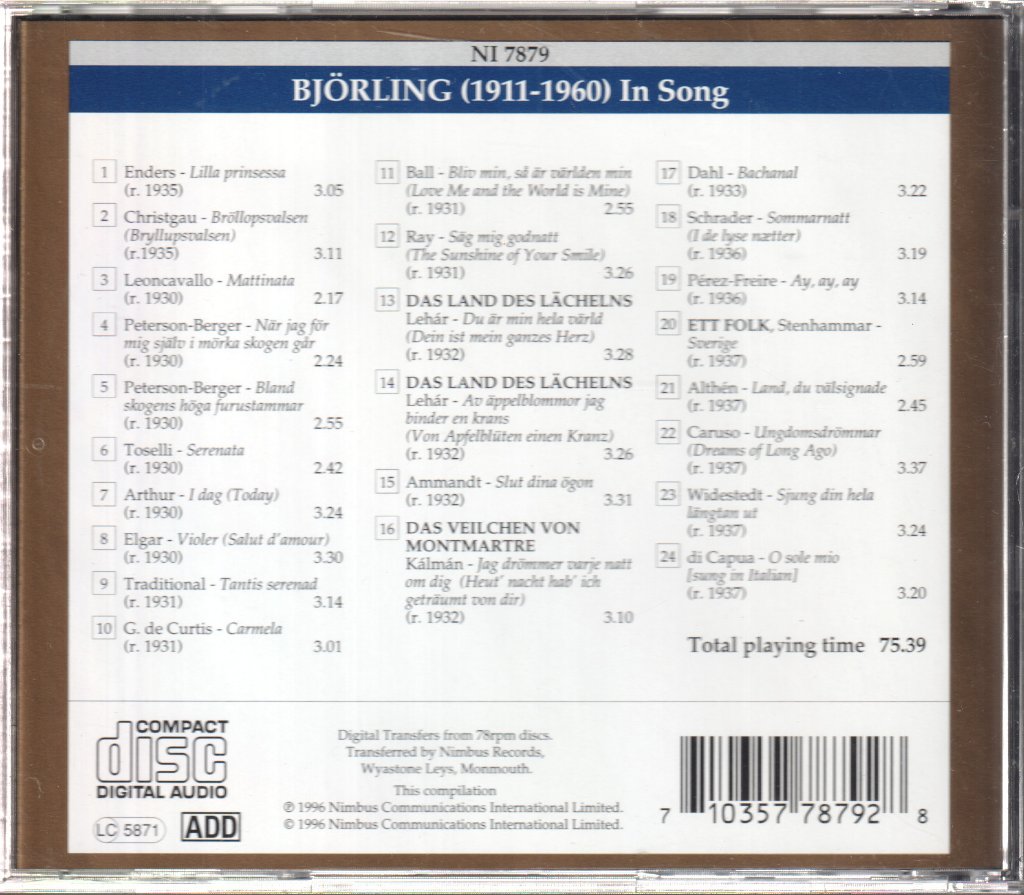 Jussi Björling - In Song - Cd