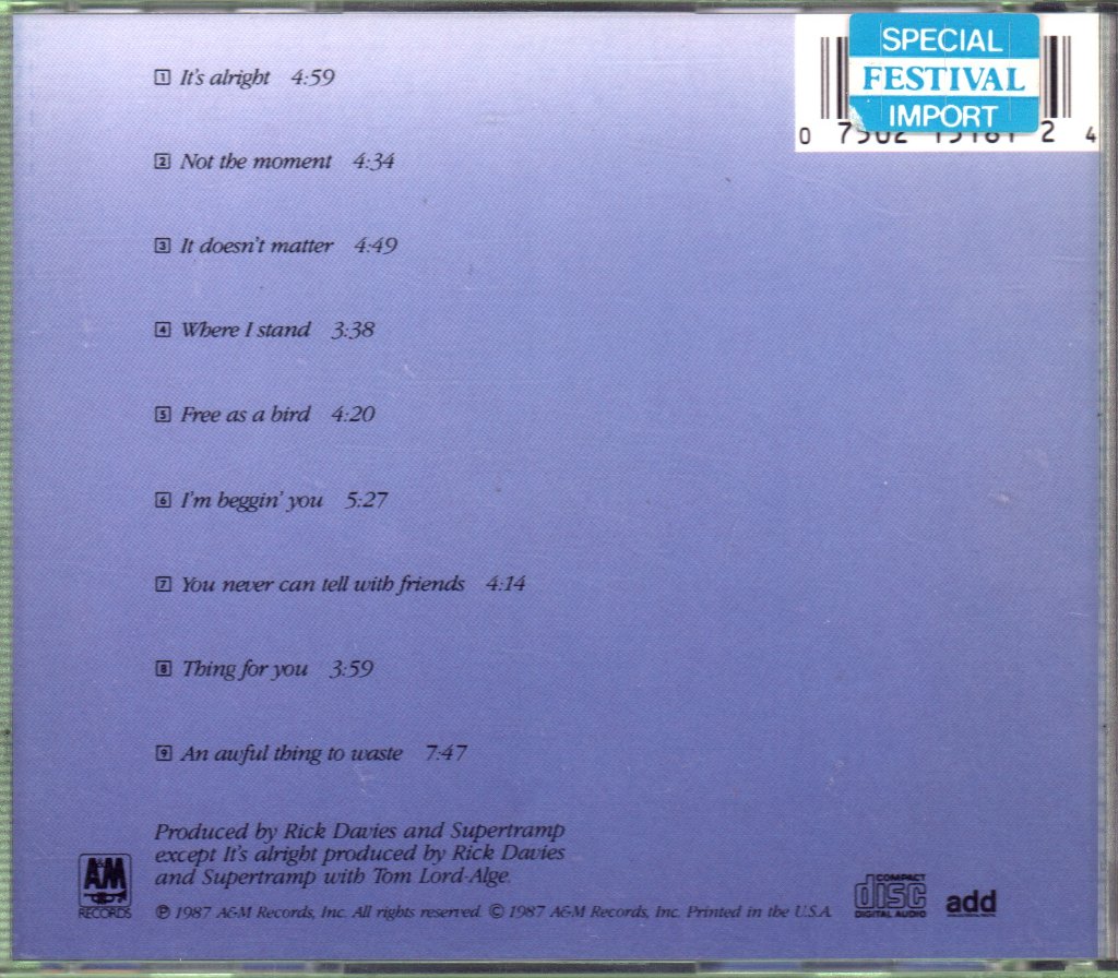 Supertramp - Free As A Bird - Cd