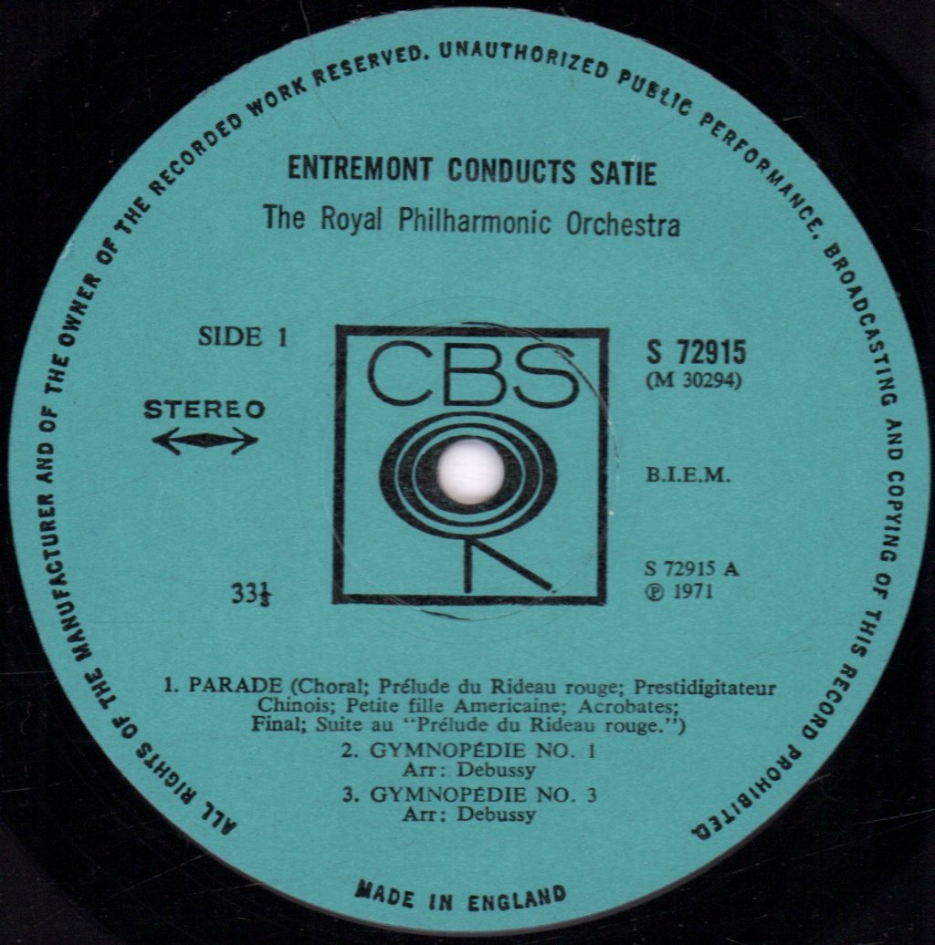 Royal Philharmonic Orchestra - Entremont Conducts Satie - Lp