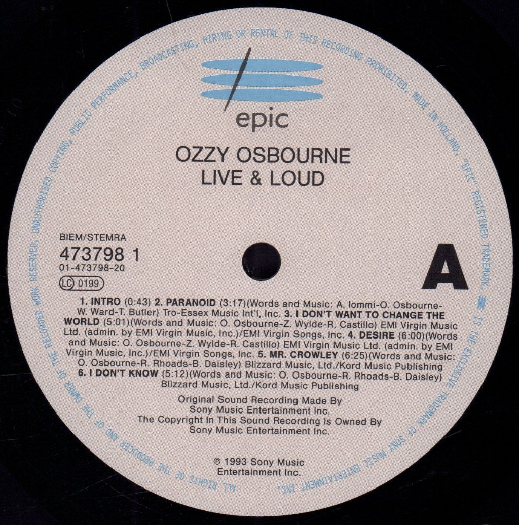 Ozzy Osbourne - Live And Loud - Double Lp