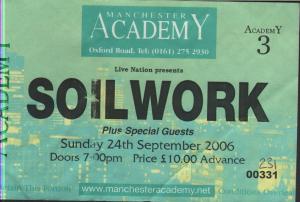 Soilwork - Manchester Academy 24Th September 2006 - Ticket