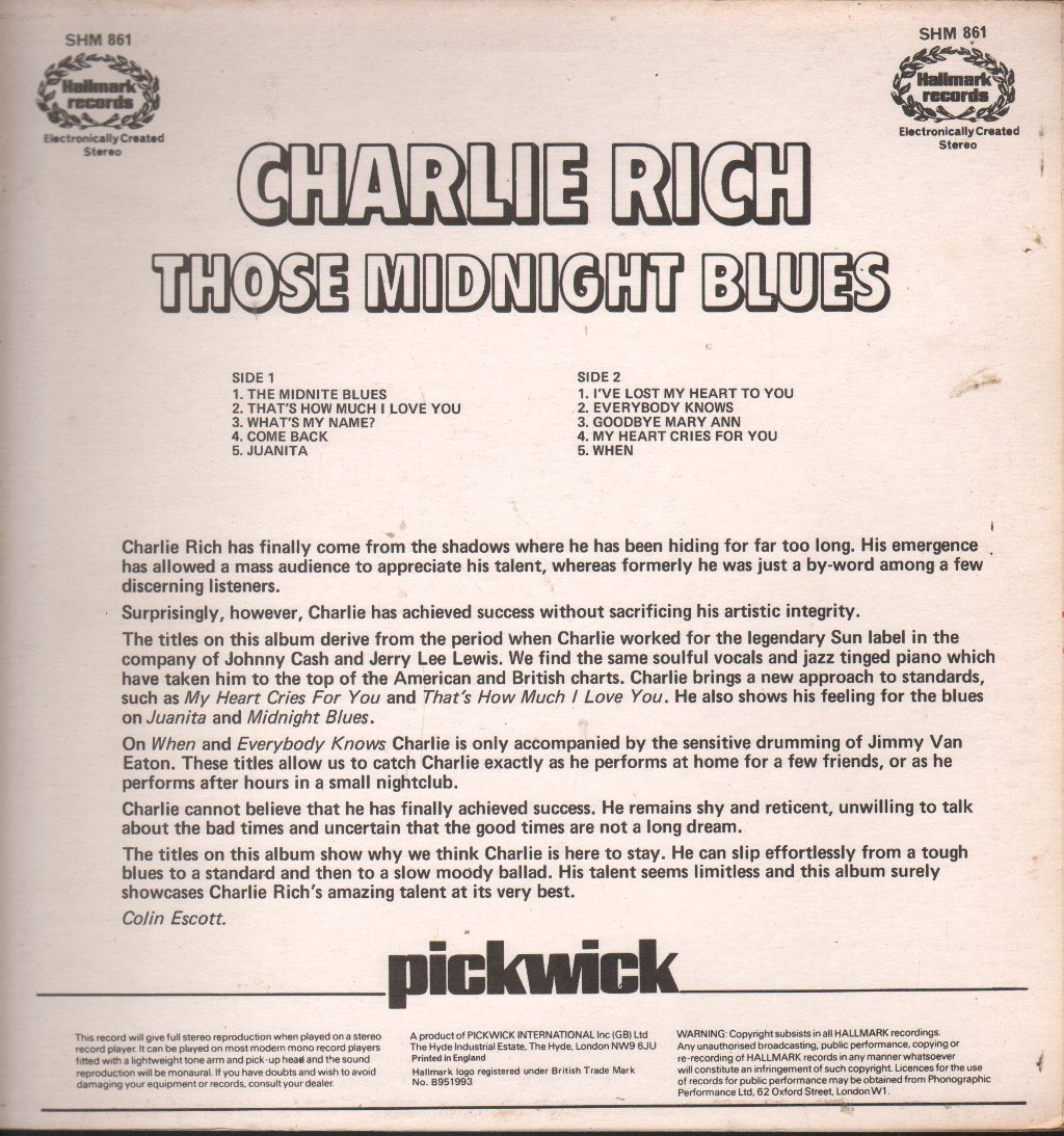 Charlie Rich - Those Midnight Blues - Lp