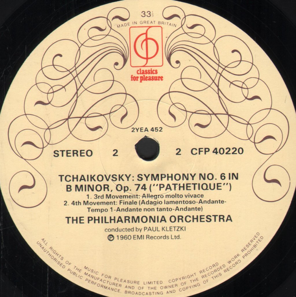 Paul Kletzki / Philharmonic Orchestra - Tchaikovsky Symphony No.6 Pathetique - Lp