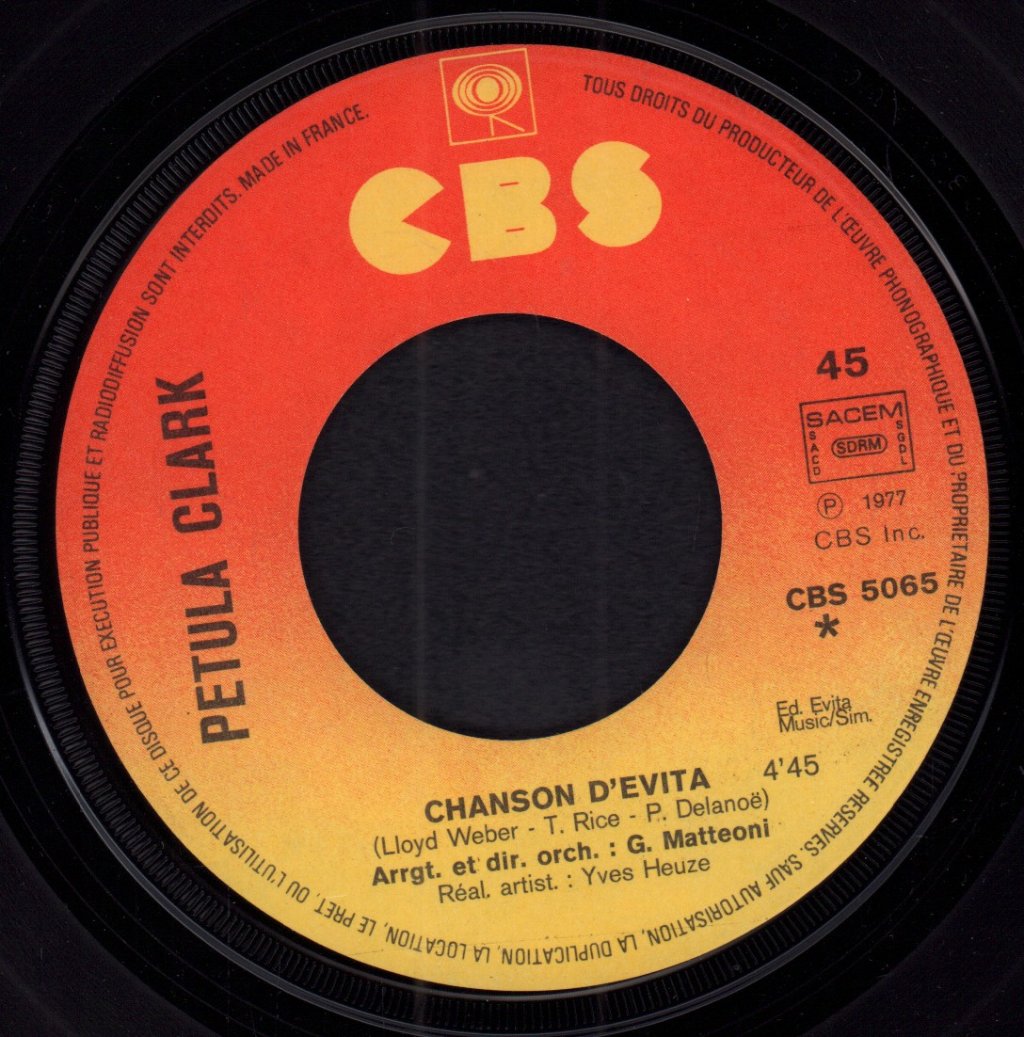 Petula Clark - Chanson D'evita - 7 Inch