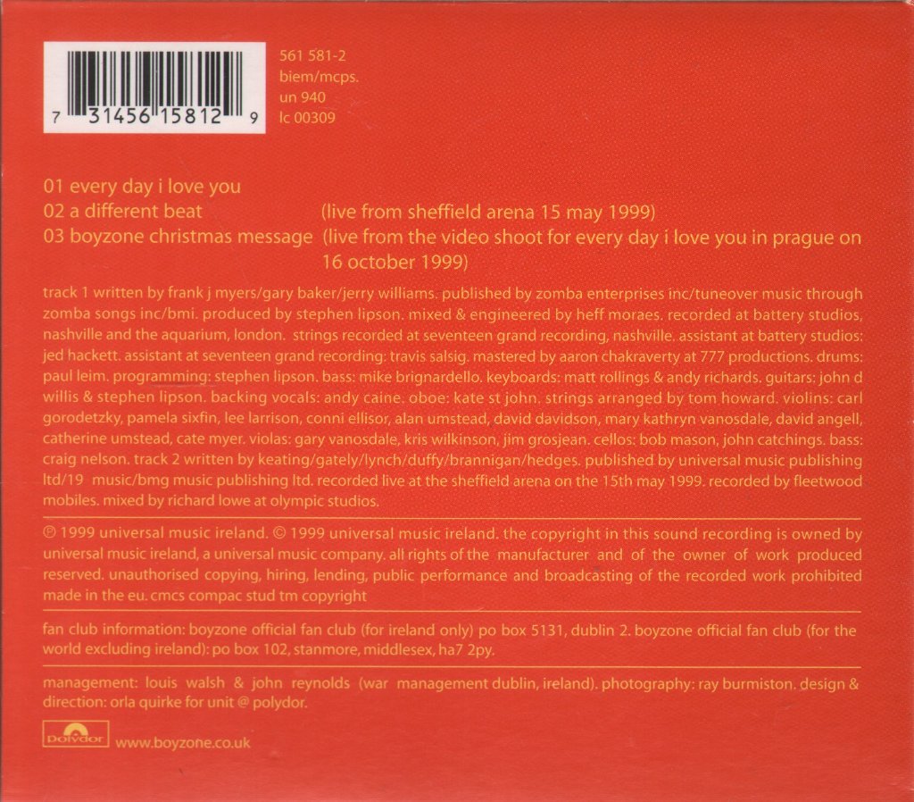 Boyzone (Boy Band) - Every Day I Love You - Cd