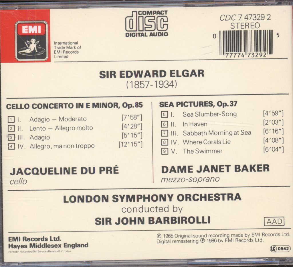 Jacqueline Du Pré, Sir John Barbirolli, Dame Janet Baker - Elgar - Cello Concerto / Sea Pictures - Cd
