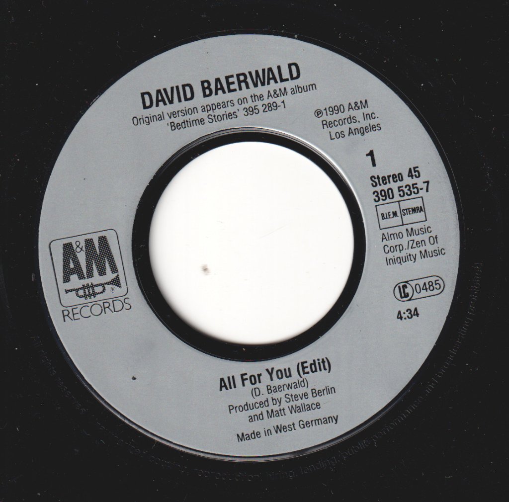 David Baerwald - All For You - 7 Inch