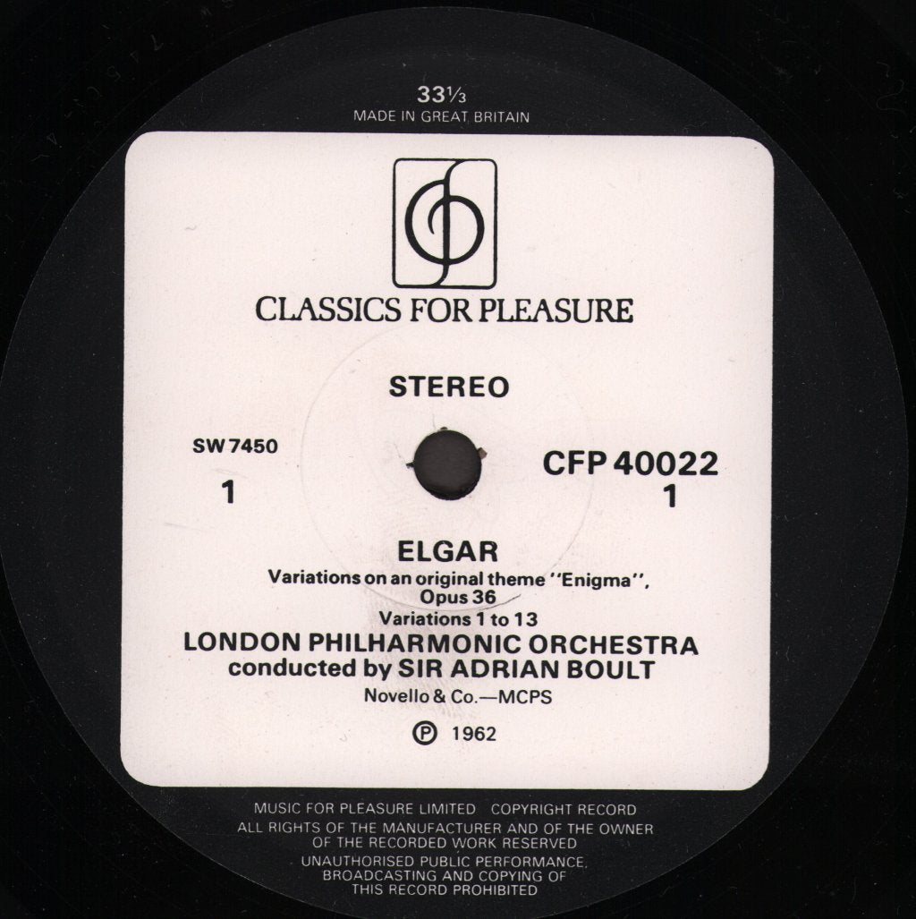 Sir Adrian Boult / London Philharmonic Orchestra - Elgar - Enigma Variations - Lp