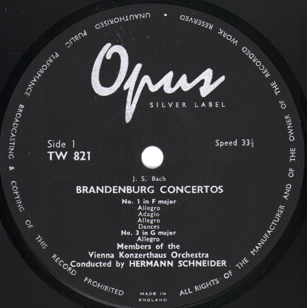Members of the Vienna Konzerthaus Orchestra / Hermann Schneider - J.S. Bach - Brandenburg Concerto No. 1 In F Major / Brandenburg Concerto No. 3 In G Major - Lp