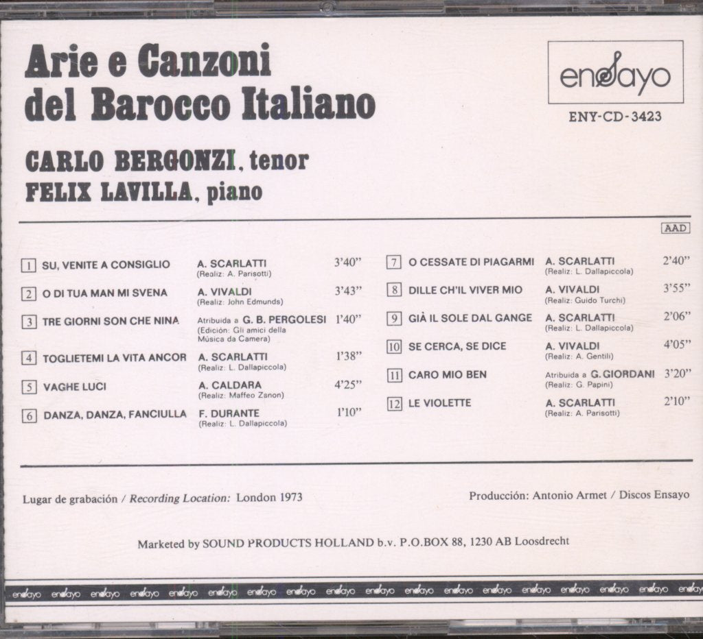 Carlo Bergonzi · Felix Lavilla - Arie E Canzoni Del Barocco Italiano - Cd