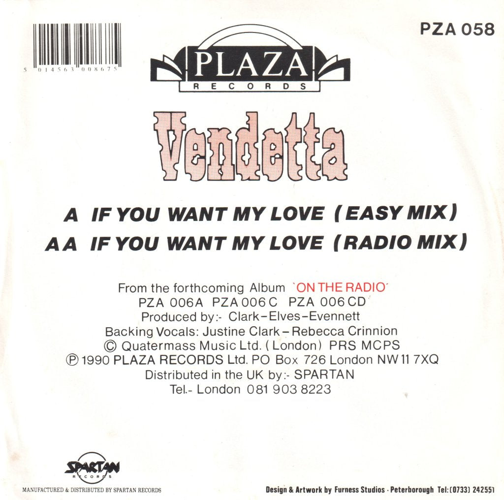 Vendetta - If You Want My Love - 7 Inch