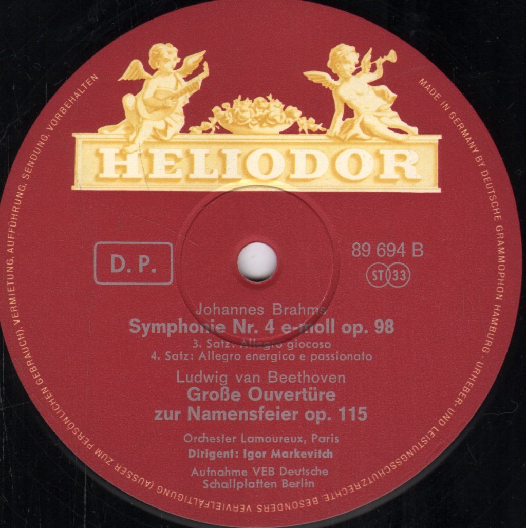 Igor Markevitch / Lamoureux Orchestra - Brahms - Symphony No. 4 in E Minor, Op. 98 / Beethoven - "Namensfeier" Ouverture, Op. 115 - Lp