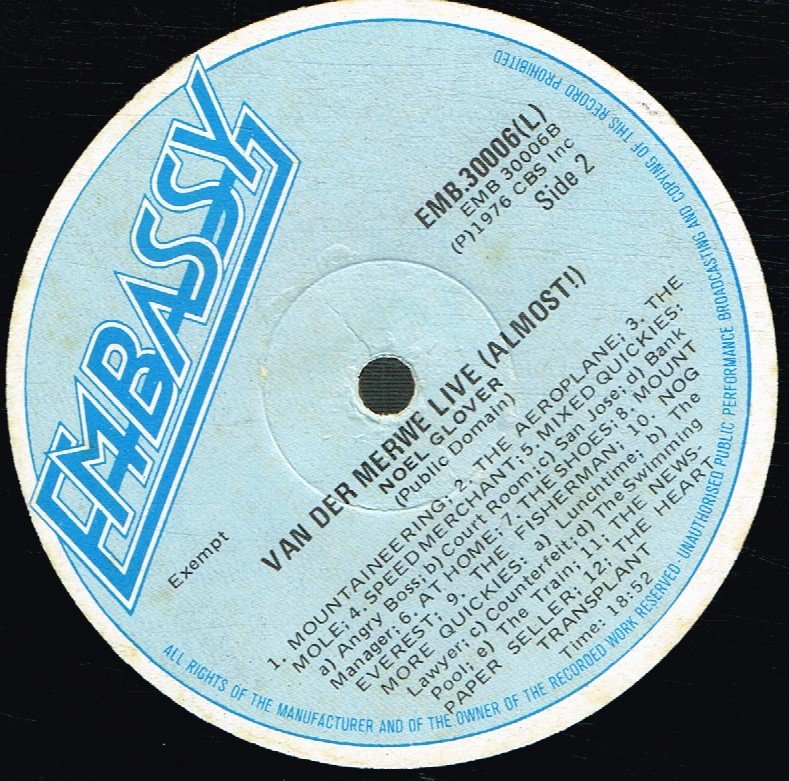 Noel Glover - Van Der Merwe Live - Lp