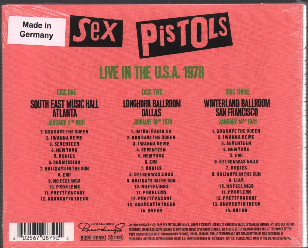 Sex Pistols - Live In The U.S.A 1978 - Cd Set