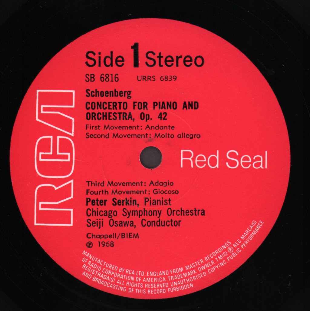 Peter Serkin / Seiji Ozawa / Chicago Symphony Orchestra / Arnold Steinhardt - Schoenberg - Piano Concerto Op 42 Piano Pieces Op 23 - Lp