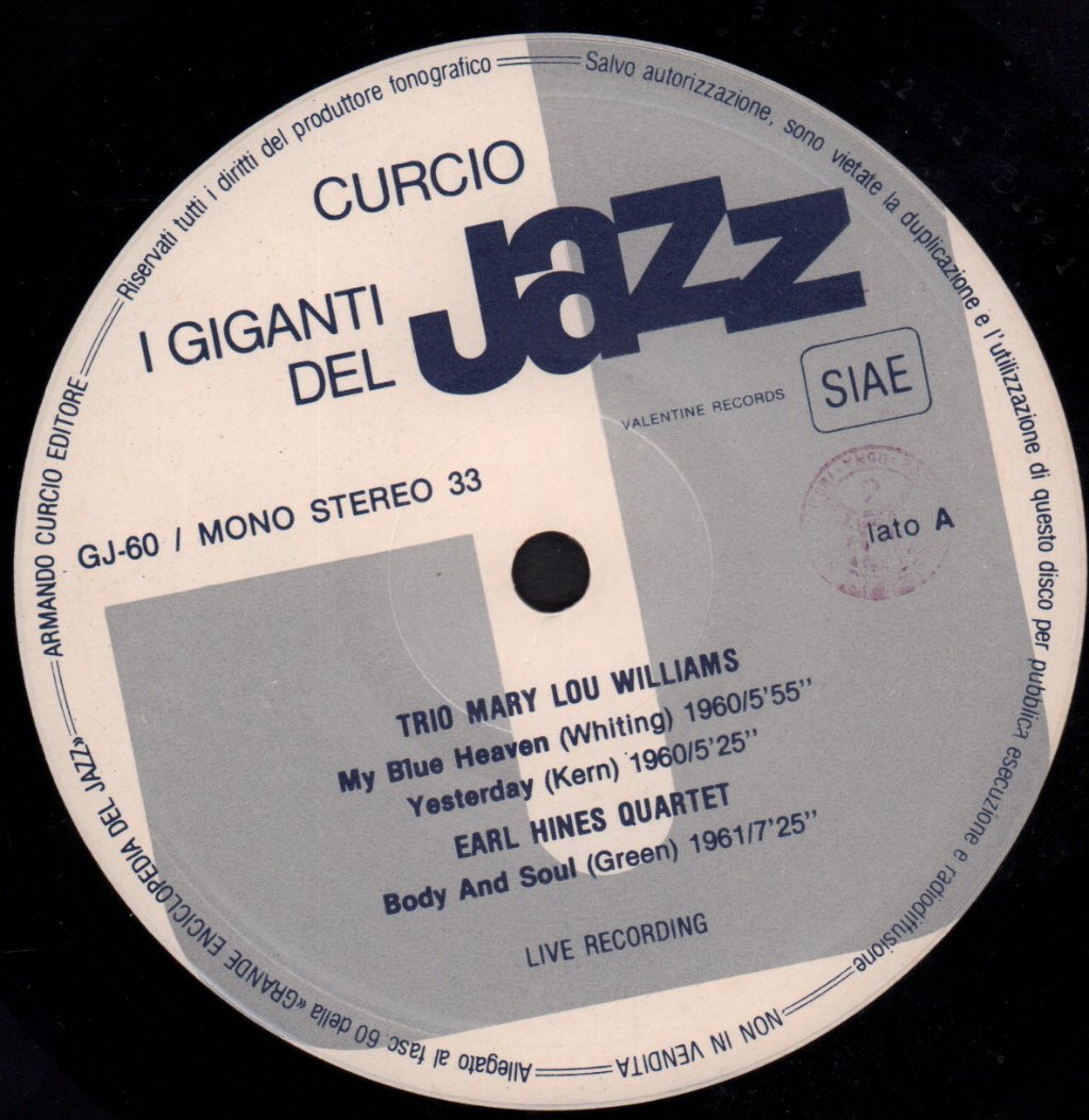 Trio Mary Lou Williams/Earl Hines Trio And Quartet - I Giganti Del Jazz 60 - Lp