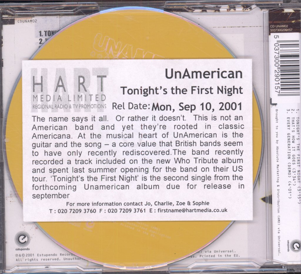 Unamerican - Tonight's The First Night - Cd