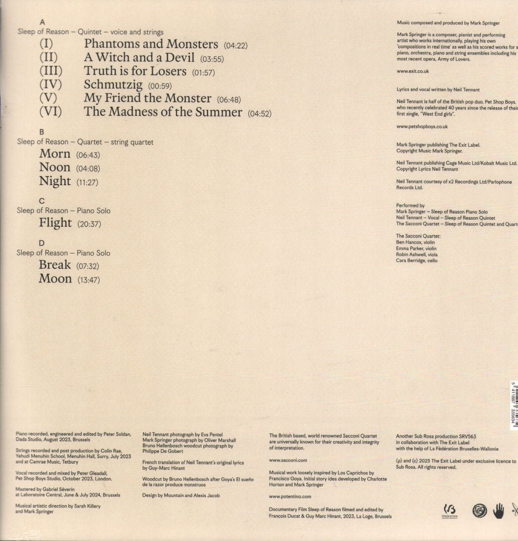 Mark Springer/Neil Tennant/Sacconi String Quartet - Sleep of Reason - Double Lp