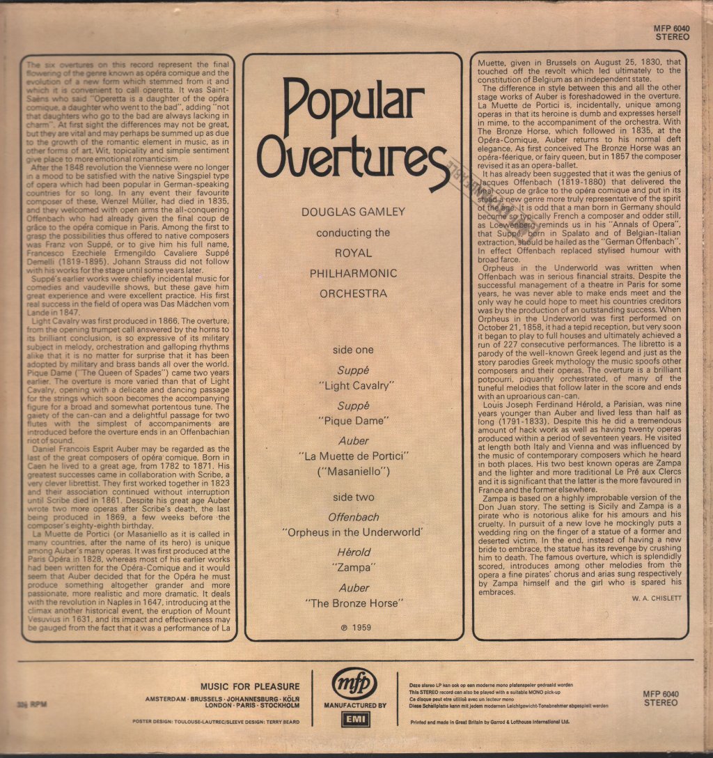 Douglas Gamley / Royal Philharmonic Orchestra - Popular Overtures - Lp