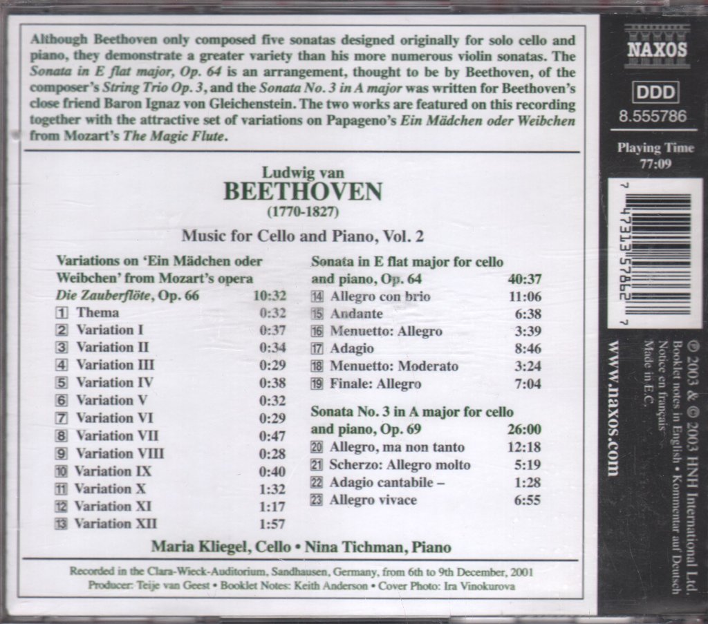 Maria Kliegel / Nina Tichman - Beethoven - Music For Cello And Piano Vol. 2 - Cd