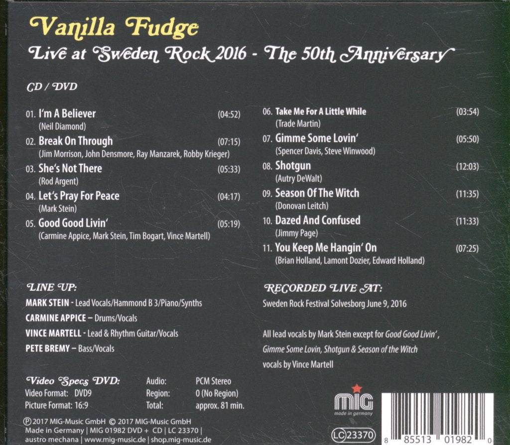 Vanilla Fudge - Live At Sweden Rock 2016 - The 50th Anniversary - Cd/Dvd