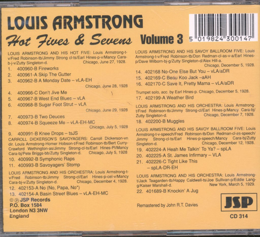 Louis Armstrong - Hot Fives & Sevens Volume 3 - Cd