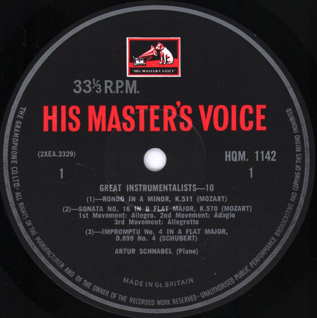 Artur Schnabel - Great Instrumentalists 10 - Brahms / Mozart / Schubert - Lp