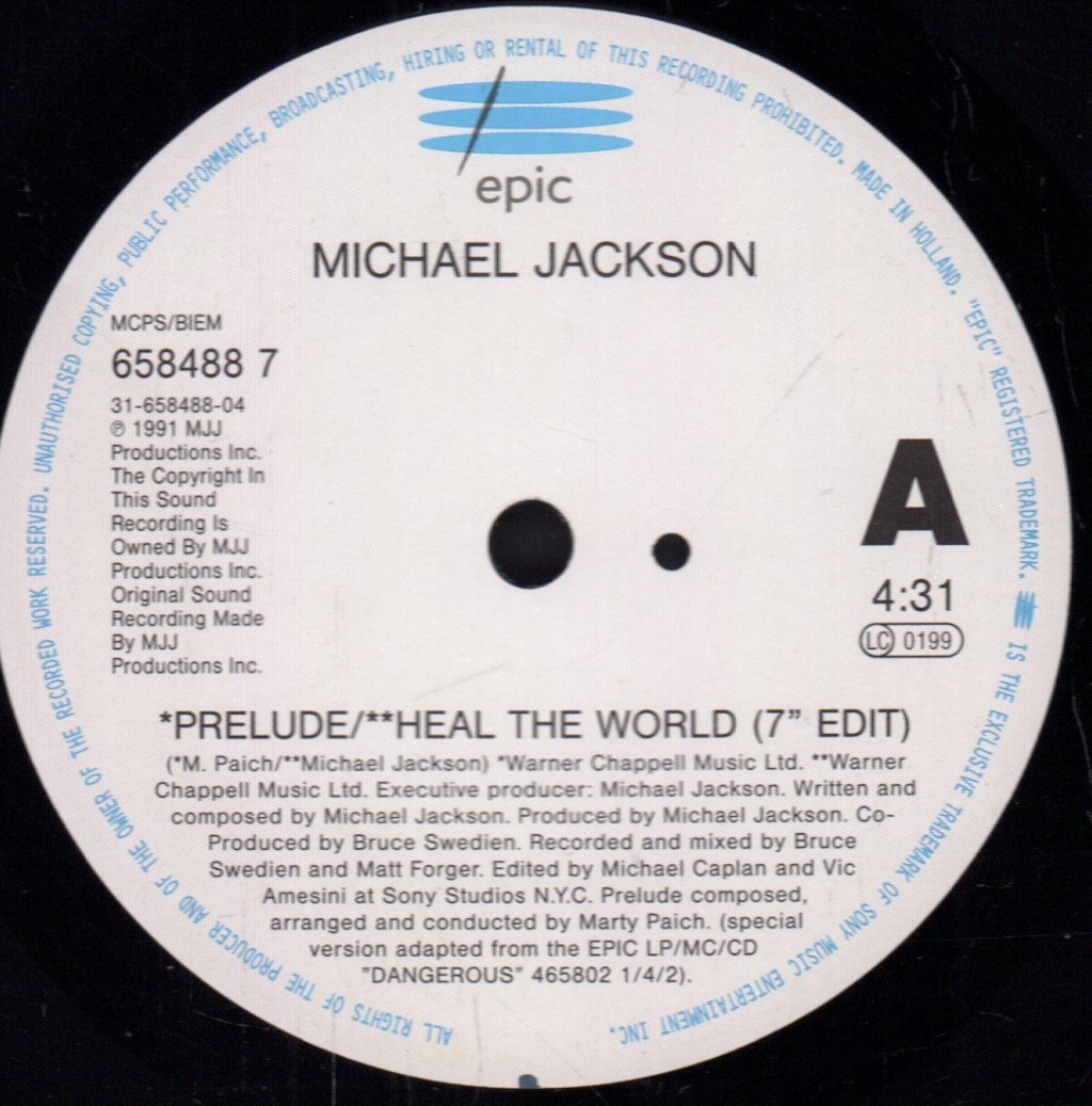Michael Jackson - Heal The World - 7 Inch
