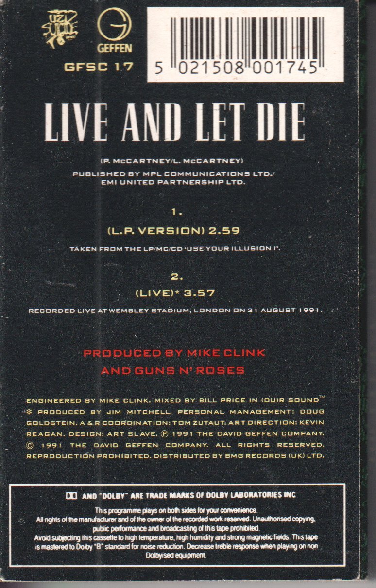 Guns N' Roses - Live And Let Die - Cassette