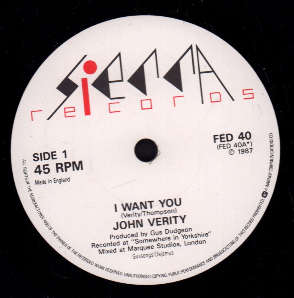 John Verity - I Want You - 7 Inch